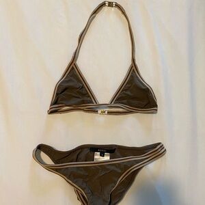 SOLD OFFLINE. Authentic Gucci Bikini Vintage Brown Tan Red Size Small Matching
